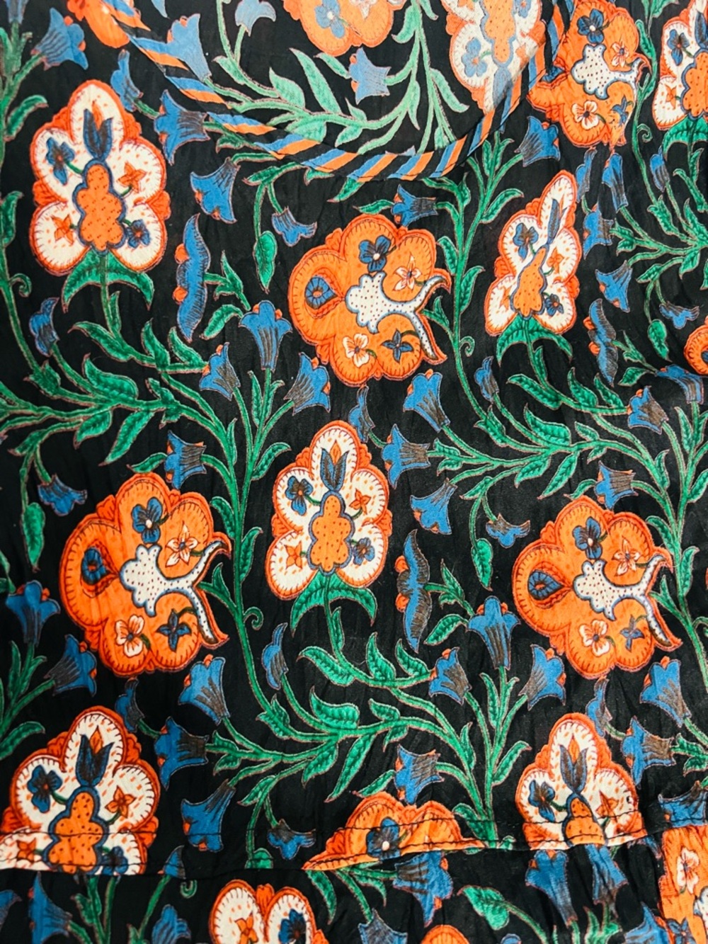 Passementrie Floral Tiered Midi Dress Boho Peasant Black Orange XS - Picture 8 of 12